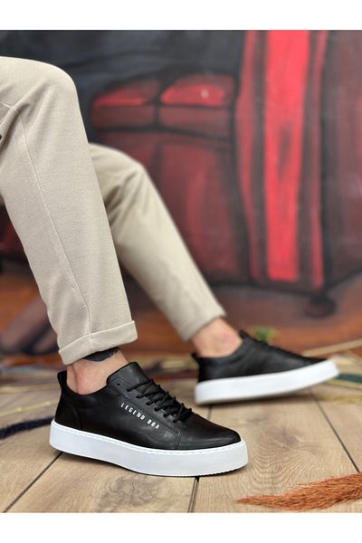 EBRUS TREND Ba104 Boa High Black Skin Lace-Up Men's Shoes