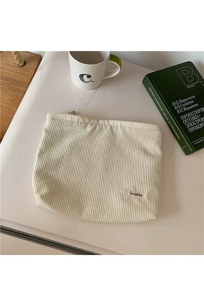 Choice White Corduroy Makeup Bag For Female Internet Celebrity, Large Capacity Lipstick Makeup, Change, Mob