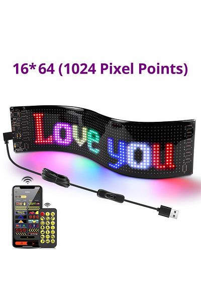 Choice 16x64 LEDs 9x37CM Smart Bluetooth LED Display Screen Message Scrolling Sign Board Ultra-thin Soft Fl