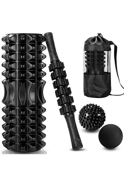 Choice black 5 in 1 set, Trigger point foam roller massage stick massage ball for deep muscle massage Pilat