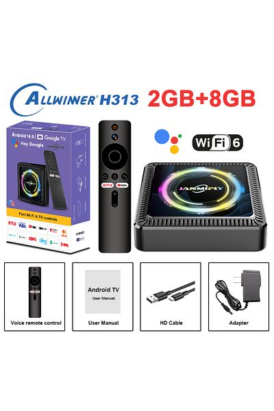 Choice UK Plug 2GB 8GB TV Box Android 14 Q7S Low Latency WiFi 6&BT 5.0 Voice Remote Set Top Box Support Ne