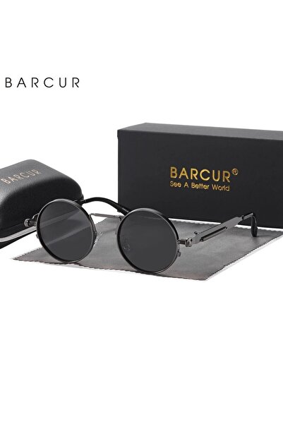 Choice3 نظارات شمسية دائرية من BARCUR باللون الرمادي الداكن للرجال، نظارات شم...