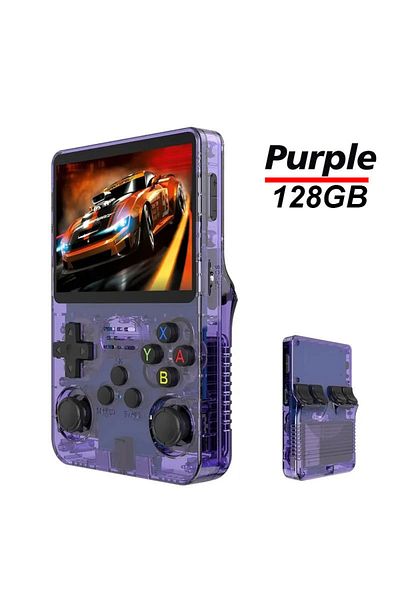 Choice Purple 128G R36S Retro Handheld Video Game Console ARKOS System 3.5 Inch IPS Screen Classic Portable