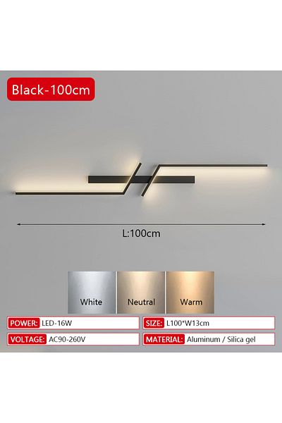 Choice Cool white black-L100CM Modern LED Wall Lamp Minimalist Led 13W-18W Light Bedroom Bedside Long Strip