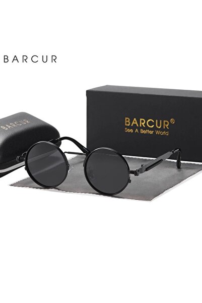 Choice Black Gray BARCUR Round Sunglasses for Men Polarized Retro Steampunk S...