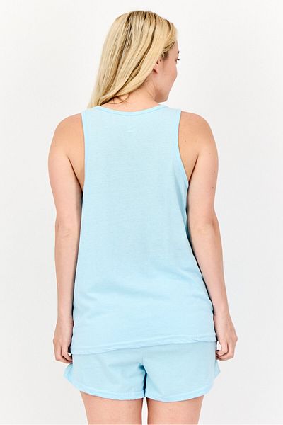Puma Women 2 Pieces Brand Logo Sleepwear Top And Short Set, Turquoise