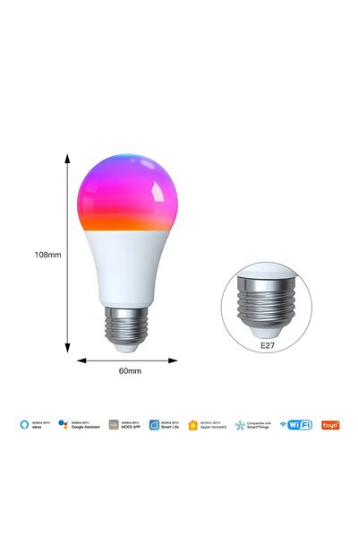 MOES 1 PC 9W E27 Bulb MOES Tuya Matter WiFi Smart Bulb Dimmable Led Light 16 Million RGB Colors E27 Cand