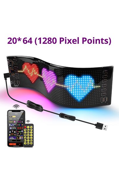 Lcamaw 20x64 LEDs 10x35CM 5V USB LED Screen Sign Scrolling Advertising Light Bluetooth APP Control Message