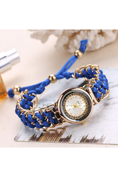 Choice ساعة نسائية زرقاء أنيقة بسوار حبل مضفر وساعات كوارتز