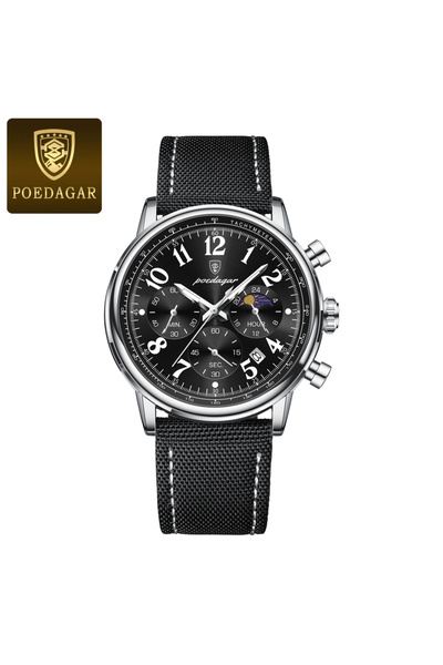 Choice ساعة رجالية رياضية عسكرية فاخرة باللون الفضي والأسود NL مقاومة للماء و...