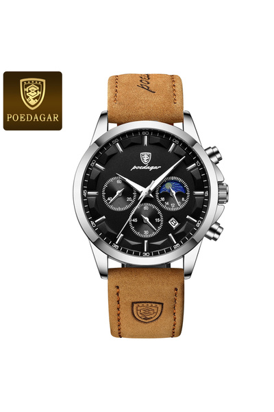 Choice ساعة يد رياضية فاخرة للرجال من الكوارتز باللون الفضي والأسود مقاومة لل...