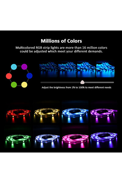 VALUE شريط إضاءة LED متعدد الألوان RGB بطول 10 متر مع تطبيق USB ، مناسب لغرفة النوم وغرفة المعيشة والمطبخ