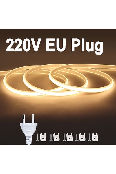 AIMENGTE 2m Warm White 230V 220V LED Strip COB Light With EU Power Plug Home Decoration Lamp Wall / Corridor