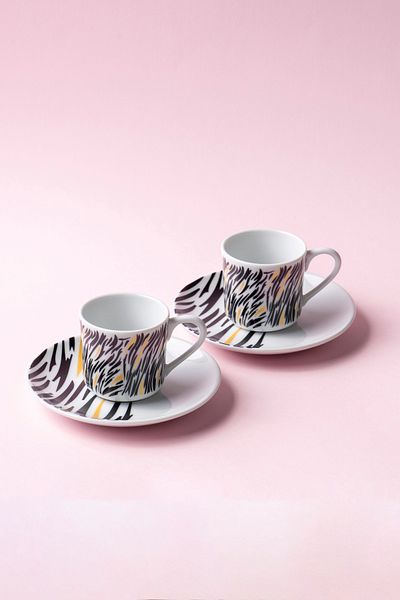 FH finehome Leo Porcelain 4 Piece Set of 2 Cups