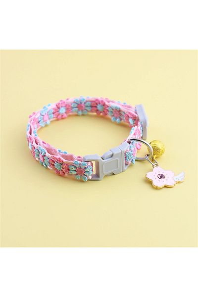 DUTRIEUX 1cm X 20-30cm flower Fashion Rainbow Flower Cat Collar With Bell Kitten Puppy Necklace Adjustable B