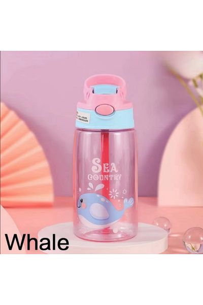 Choice 480ml Whale 1PC Kids Water Sippy Cup Kids Water Bottle with Straw and Handle Portable Drinking Bottl