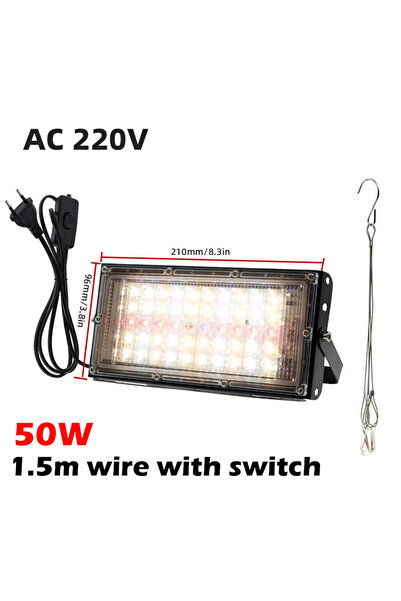 HONGQI مصباح نمو النباتات LED IP65 بقدرة 50 وات ومقبس الاتحاد الأوروبي وطيف ك...