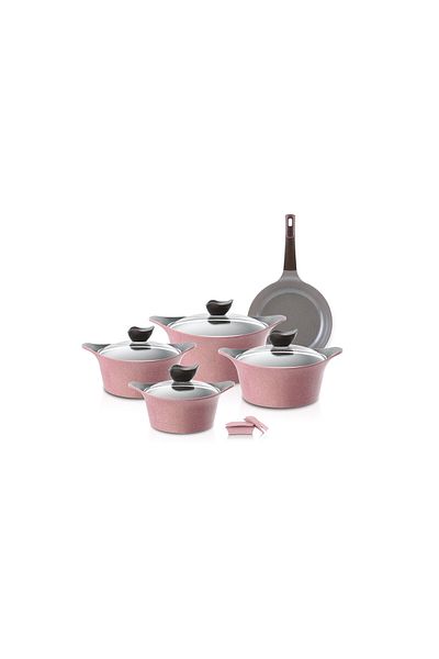 NEOFLAM Eni Granite Cookware Set With Glass Cover, 9 Pieces, Pink
