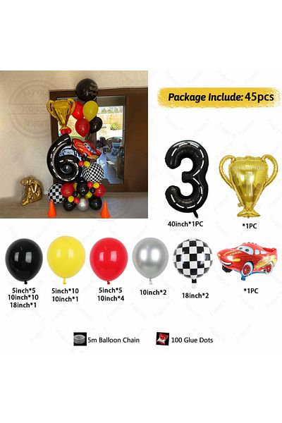 Choice 40inch 3 45pcs Disney Cars Series Lightning Mcqueen Red Blue Latex Balloon Set 40inch Number Foil Ba