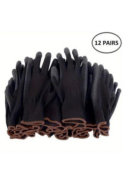 Choice L Black 12 pairs 12 Pairs Protective Work Gloves Wear-resistant Non-slip Anti-static Gardening And W