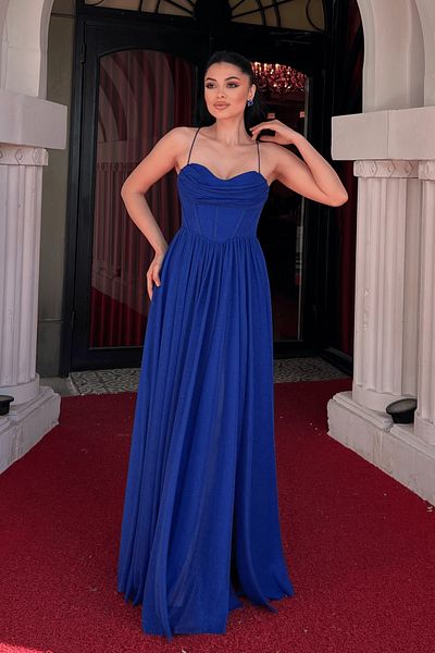 giyimmasalı Rochie de seara din tesatura din tul cu sclipici - SAKS BLUE