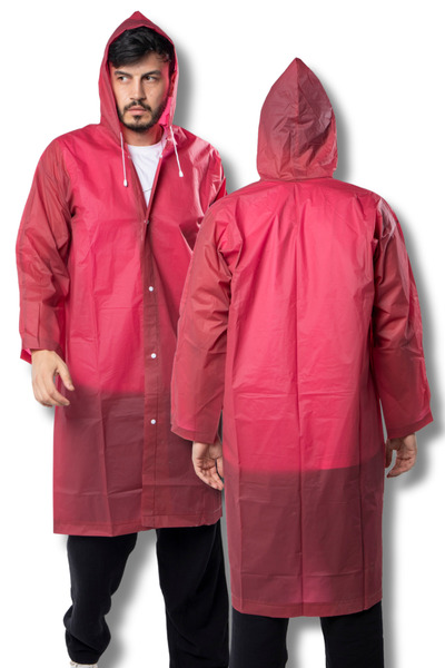 By Marine Women's Men's Raincoat Hooded Snap Fastener Eva Claret Red Raincoat Bymmrc881r07