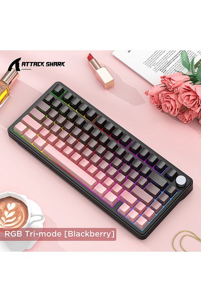 Choice لوحة مفاتيح ميكانيكية Pink Attack Shark X85 RGB لاسلكية بتقنية البلوتوث مع 3 أوضاع قابلة للتبديل السريع وغطاء جانبي