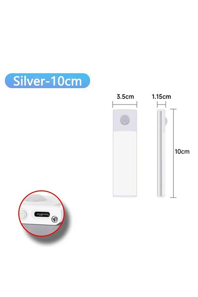CENSHION Silvery 10CM LED Cabinet Light USB Type-C Rechargeable Motion Sensor Led Lamp for Kitchen Wardrobe C
