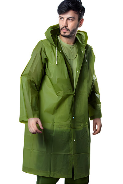 By Marine Women's Men's Raincoat Hooded Eva Dark Green Army Green Raincoat with Snap Fasteners Bymmrc881R1