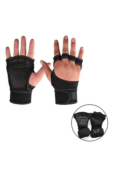 Choice L Black 3 IN 1 Gym Gloves for Men Women Fitness Weight Lifting Wristband Gloves Body Building Traini