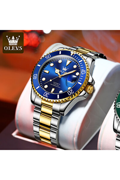 Choice ساعة OLEVS 6650 للرجال باللون الذهبي والأزرق، ساعة ميكانيكية أوتوماتيك...