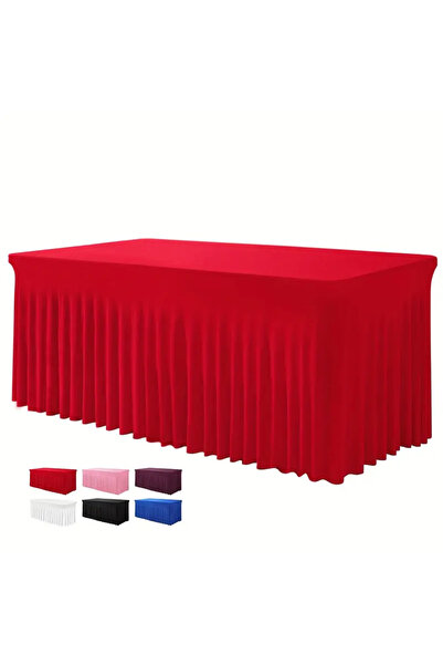 Choice تنورة طاولة مستطيلة حمراء مقاس 182×76 سم، بطول 6 أقدام، وأغطية طاولات مُجهزة من البوليستر، ومفرش طاولة أسود بطول 6 أقدام