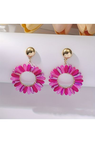 Choice PHL-129 1 Pair of Bohemian Dangle Earrings Hollow Flower Design Set with Rhinestones Multicolor, wit