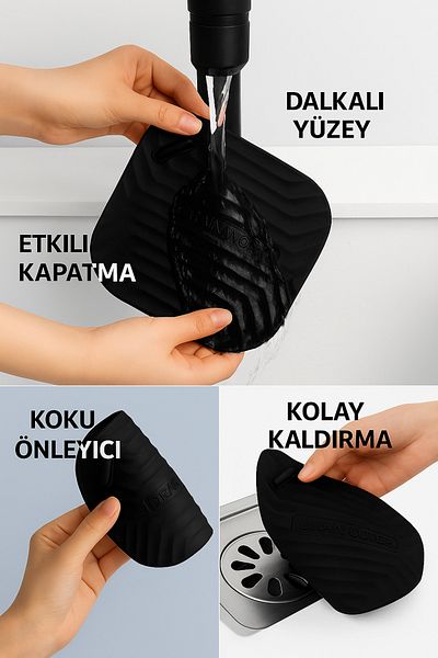 UGA İthalat 4Pcs Black Silicone Bad Odor Anti-Clogging Leakproof Water Drain Strainer Hair Catcher Cover