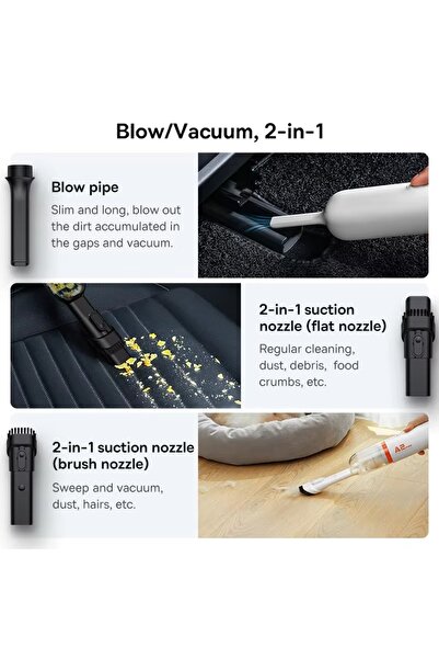 Baseus مكنسة كهربائية A2pro بقوة شفط 6000 باسكال، قابلة لإعادة الشحن عبر USB-C، مزودة بفلتر HEPA - لون أسود