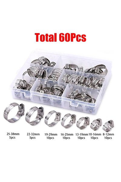 YISEONG 60pcs 8-38mm Stainless Steel American style throat clamp Water Pipe Clamp Trachea Clamp Fixed Cla...