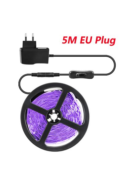 ATcomm 5m eu plug 5M/10M UV LED Strip Light Ultraviolet Lamp 385-400nm Black Light 2835 SMD DC12V Ribbon Fo