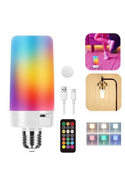 Choice 1PCS Rechargeable Emergency Light Bulb with Remote, Color Changing Battery Powered USB LED Bulbs 12