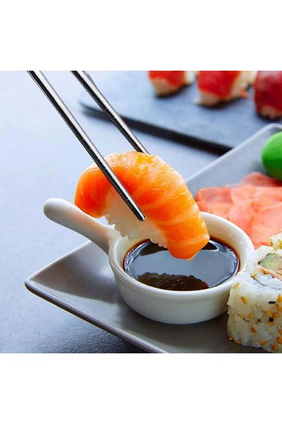 PUFO Set de 5 perechi de bețișoare de sushi din oțel premium, 22 cm, argintii