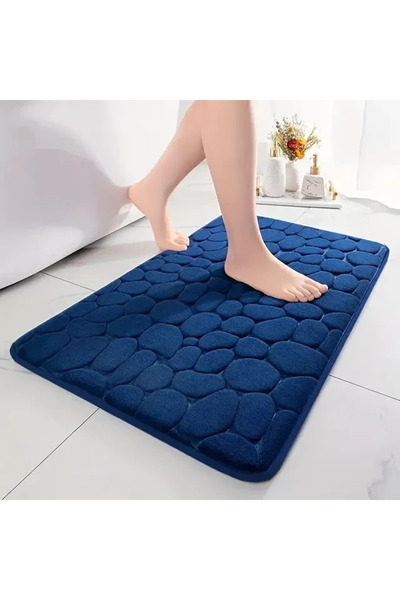 Choice سجادة حمام زرقاء ثلاثية الأبعاد غير قابلة للانزلاق، مقاس 40 سم × 60 سم، سجادة ماصة من الحجر المرصوف المنقوش