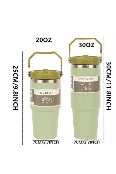 Choice L Green 1pc Vacuum Tumbler With Lid Stainless Steel Portable Water Bottle With Dazzling Handle Insul