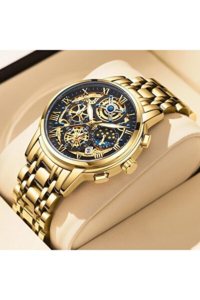 Choice ساعة LIGE للرجال باللون الذهبي الأسود بالكامل، ساعات كوارتز رياضية للر...