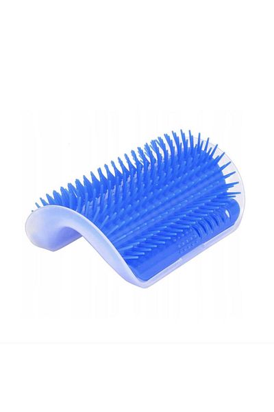 PUFO cat massage brush with wall or furniture corner attachment, bag with catnip included, blue