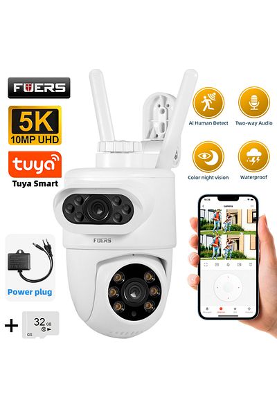 Choice Us Plug Dual Lens Cam 32g Fuers 5k 10mp Dual Lens Ip Camera Tuya Smart Home Security Auto Tracking W