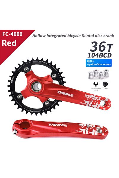 TANKE 170mm Red Crank-36T TANKE Crankset 170MM Bicycle Chainring hollow integrated crankset 104 BCD Narrow
