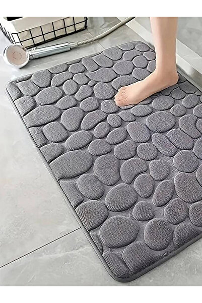 Choice سجادة حمام مرصوفة بالحصى، رمادية داكنة، مقاس 40×60 سم، قطعة واحدة - مزخرفة بالحجر، سريعة الامتصاص للماء، غير قابلة للانزلاق، قابلة للغسل