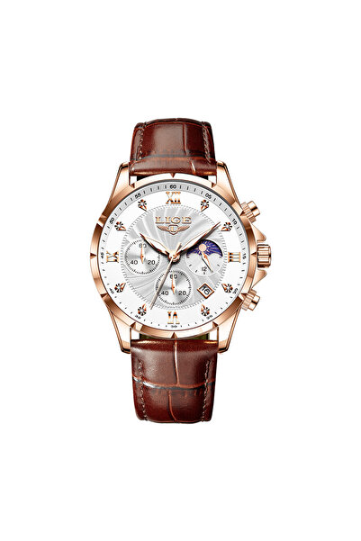 Choice ساعة LIGE للرجال باللون الأبيض الوردي، ساعة عمل كاجوال فاخرة مقاومة لل...