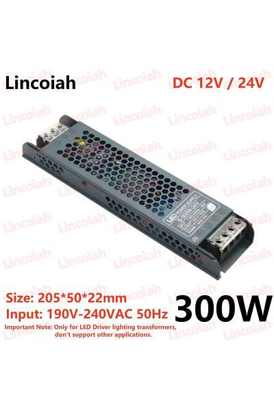 Lincoiah 12 V 300w Lighting Transformer Dc 12v/24v Power Supply Adapter 5a 12a Ultra Thin Led Strip Switch Dr