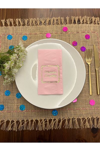 kidspartim Gold Gilded Pink Framed Welcome to Our Mevlidime Napkin 16 Pieces