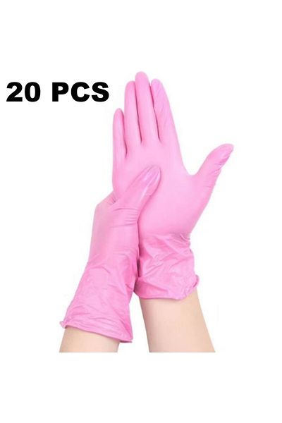 Choice S Pink 20pcs Pink Nitrile Disposable Gloves, Waterproof Dishwashing Gloves, Household Cleaning Glove